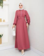 beli̇ kemerli yazlık elbi̇se asm232 gül