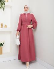 beli̇ kemerli yazlık elbi̇se asm232 gül 2