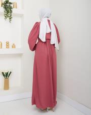 beli̇ kemerli yazlık elbi̇se asm232 gül 3