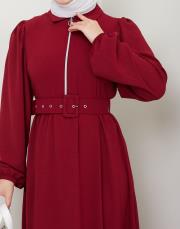 beli̇ kemerli yazlık elbi̇se asm232 bordo 3