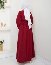 beli̇ kemerli yazlık elbi̇se asm232 bordo 4