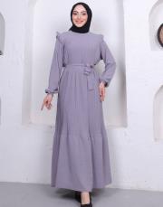 omuz detaylı piliseli yazlık elbise asm242 gri