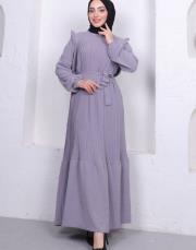 omuz detaylı piliseli yazlık elbise asm242 gri 2