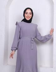 omuz detaylı piliseli yazlık elbise asm242 gri 4