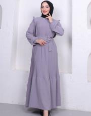 omuz detaylı piliseli yazlık elbise asm242 gri 5