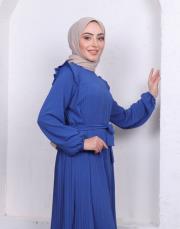 omuz detaylı piliseli yazlık elbise asm242 indigo 2