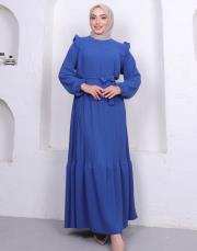 omuz detaylı piliseli yazlık elbise asm242 indigo 3