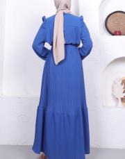 omuz detaylı piliseli yazlık elbise asm242 indigo 5