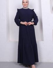 omuz detaylı piliseli yazlık elbise asm242 lacivert