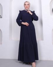 omuz detaylı piliseli yazlık elbise asm242 lacivert 2