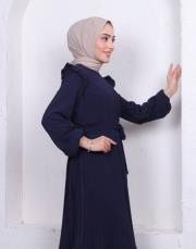 omuz detaylı piliseli yazlık elbise asm242 lacivert 3