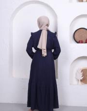 omuz detaylı piliseli yazlık elbise asm242 lacivert 4