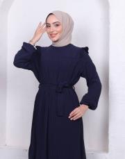 omuz detaylı piliseli yazlık elbise asm242 lacivert 5