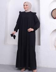 omuz detaylı piliseli yazlık elbise asm242 siyah