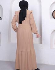 omuz detaylı piliseli yazlık elbise asm242 bej 3