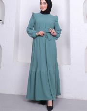 omuz detaylı piliseli yazlık elbise asm242 su yeşili