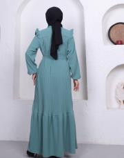 omuz detaylı piliseli yazlık elbise asm242 su yeşili 3