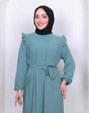 omuz detaylı piliseli yazlık elbise asm242 su yeşili 4