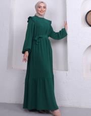 omuz detaylı piliseli yazlık elbise asm242 zümrüt 3