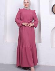 omuz detaylı piliseli yazlık elbise asm242 gül 2