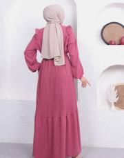 omuz detaylı piliseli yazlık elbise asm242 gül 4