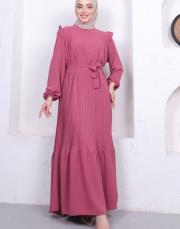 omuz detaylı piliseli yazlık elbise asm242 gül 5