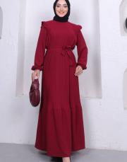 omuz detaylı piliseli yazlık elbise asm242 bordo 4