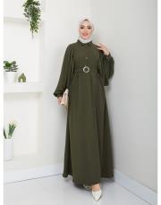 balon kol yazlık elbise asm140 haki 3