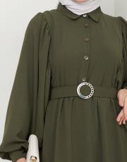 balon kol yazlık elbise asm140 haki 4