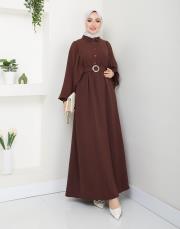 balon kol yazlık elbise asm140 kahve