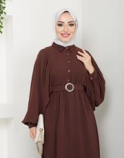 balon kol yazlık elbise asm140 kahve 4