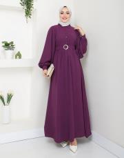 balon kol yazlık elbise asm140 mor 2