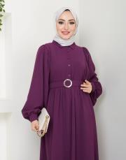 balon kol yazlık elbise asm140 mor 3
