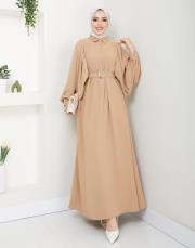 balon kol yazlık elbise asm140 bej