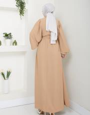 balon kol yazlık elbise asm140 bej 4