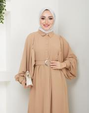 balon kol yazlık elbise asm140 bej 5