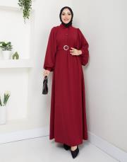 balon kol yazlık elbise asm140 bordo