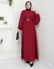 balon kol yazlık elbise asm140 bordo 2