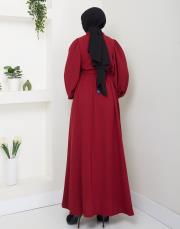 balon kol yazlık elbise asm140 bordo 4