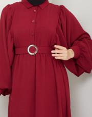 balon kol yazlık elbise asm140 bordo 5