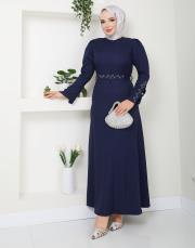 krep kol detaylı yazlık elbise asm174 lacivert