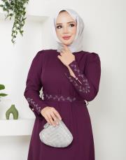 krep kol detaylı yazlık elbise asm174 mor 4