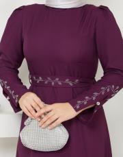 krep kol detaylı yazlık elbise asm174 mor 5