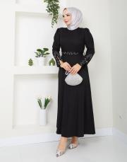 krep kol detaylı yazlık elbise asm174 siyah 2