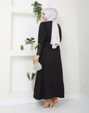 krep kol detaylı yazlık elbise asm174 siyah 4