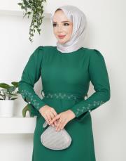 krep kol detaylı yazlık elbise asm174 zümrüt 4