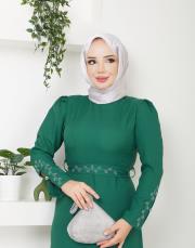 krep kol detaylı yazlık elbise asm174 zümrüt 5