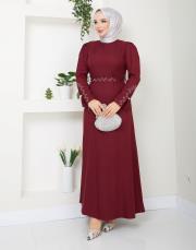 krep kol detaylı yazlık elbise asm174 bordo