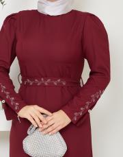 krep kol detaylı yazlık elbise asm174 bordo 3