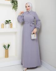 yaka detaylı elbise asm244 gri